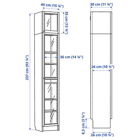 Шкаф книжный со стеклянной дверью, дубовый шпон, беленый/стекло 40x30x237 см IKEA BILLY БИЛЛИ / OXBERG ОКСБЕРГ 992.874.42