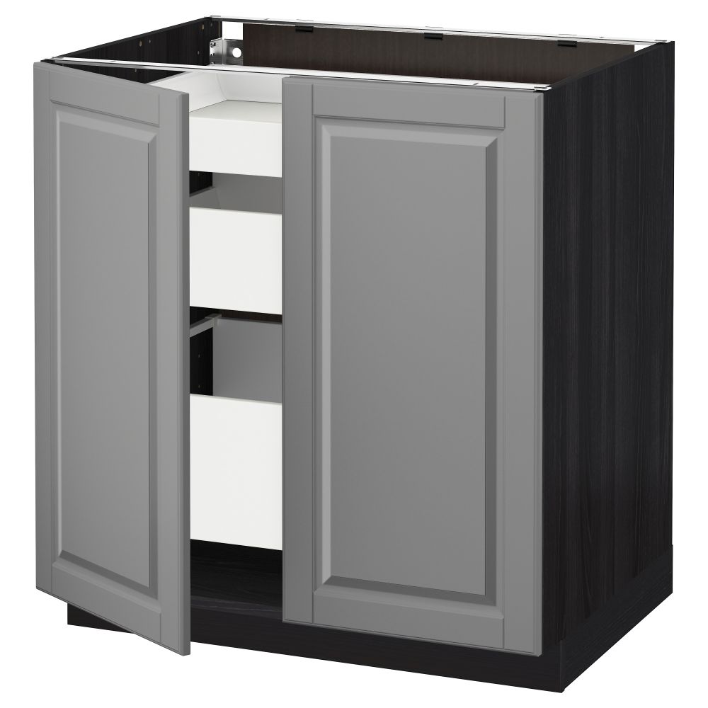 Напольный шкаф с 2 дверцами, 3 ящиками МЕТОД / МАКСИМЕРА, черный, Будбин серый (80x60 см) - схема-чертеж с размерами