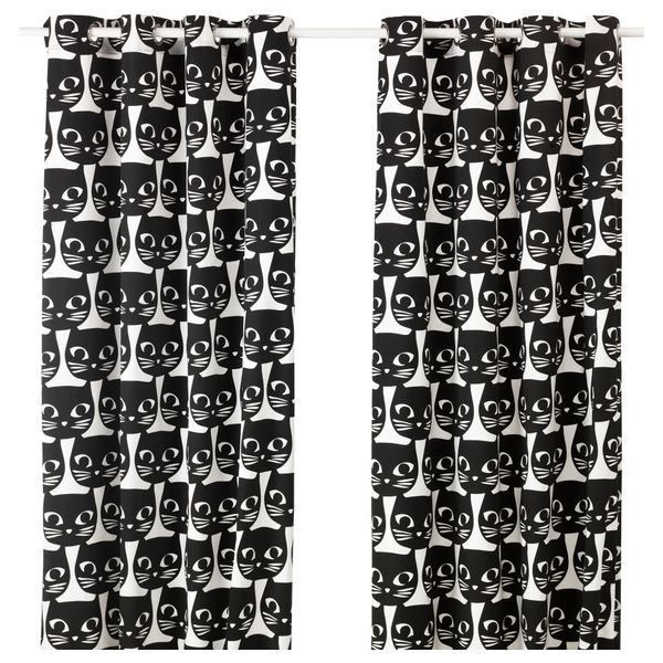 Гардины, 1 пара МАТТРАМ, белый, черный (145x300 см) - фото 1