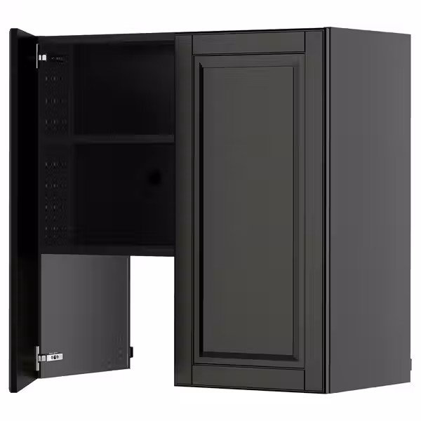 METOD Навесной шкаф д/вытяжки/полка/дверь - черно-серый/Bodbyn чёрный 80x80 см - фото 1