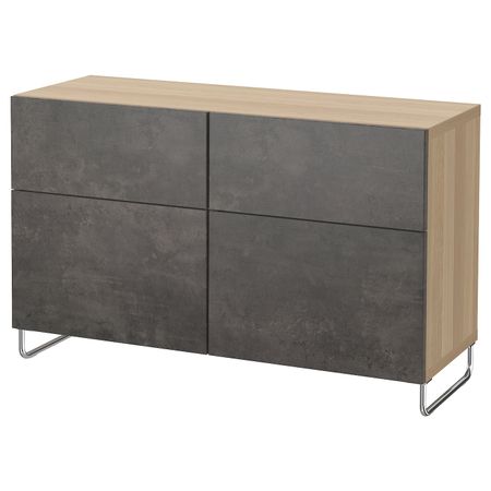 Комбинация для хранения с дверцами/ящ, под беленый дуб КЭЛЛЬВИКЕН/СУЛАРП/темно-серый под бетон 120x40x74 см IKEA BESTÅ БЕСТО