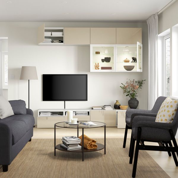 Шкаф для ТВ, комбинированный, стекляные дверцы, белый/Сельсвикен глянцевый, бежевый прозрачное стекло 240x42x231 см IKEA BESTÅ - фото 2