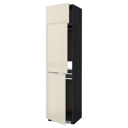 Высокий шкаф для холодильника или морозильника, с 3 дверями, черный, Воксторп глянцевый светло-бежевый 60x60x240 см IKEA МЕТОД