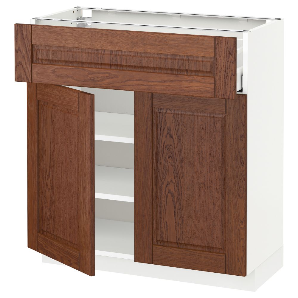 Напольный шкаф + ящик, 2 дверцы МЕТОД / МАКСИМЕРА, белый, Филипстад коричневый - схема-чертеж с размерами