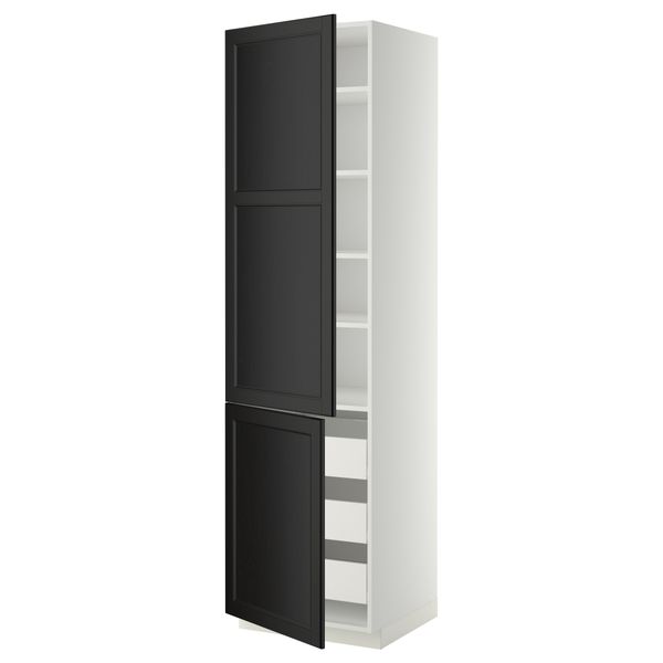 Высокий шкаф + полки, 3 ящика, 2 дверцы МЕТОД / ФОРВАРА, белый, Лаксарби черно-коричневый черно-коричневый - фото 1
