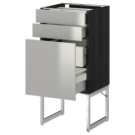 Напольный шкаф 3 фронтальных панели, 2 нижних, 2 средних ящика МЕТОД / МАКСИМЕРА, черный, Гревста нержавеющ сталь
