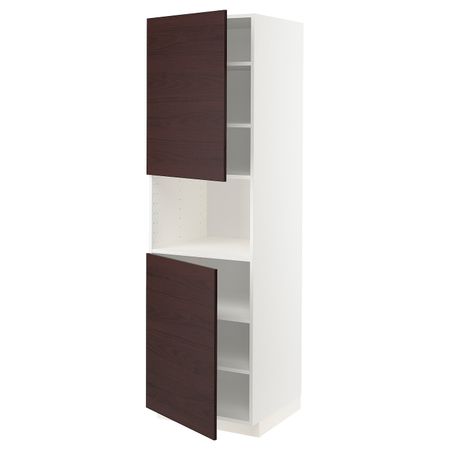 Высокий шкаф для/СВЧ, 2 дверцы/полки, белый Аскерсунд/темно-коричневый под ясень 60x60x200 см IKEA METOD МЕТОД 593.350.20