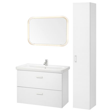 Комплект мебели для ванной,8 предм., белый/ПИЛКОН смеситель 84x43x65 см IKEA FISKÅN ФИСКОН / TVÄLLEN ТВЭЛЛЕН 394.373.74