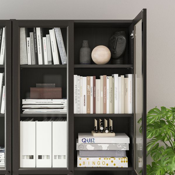 Шкаф книжный со стеклянными дверьми, 120x30x202 см, черно-коричневый IKEA BILLY БИЛЛИ, OXBERG ОКСБЕРГ 992.817.94 - фото 5