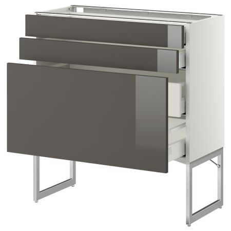 Напольный шкаф 3 фронтальных панели, 2 нижних, 2 средних ящика МЕТОД / МАКСИМЕРА, белый, Рингульт серый