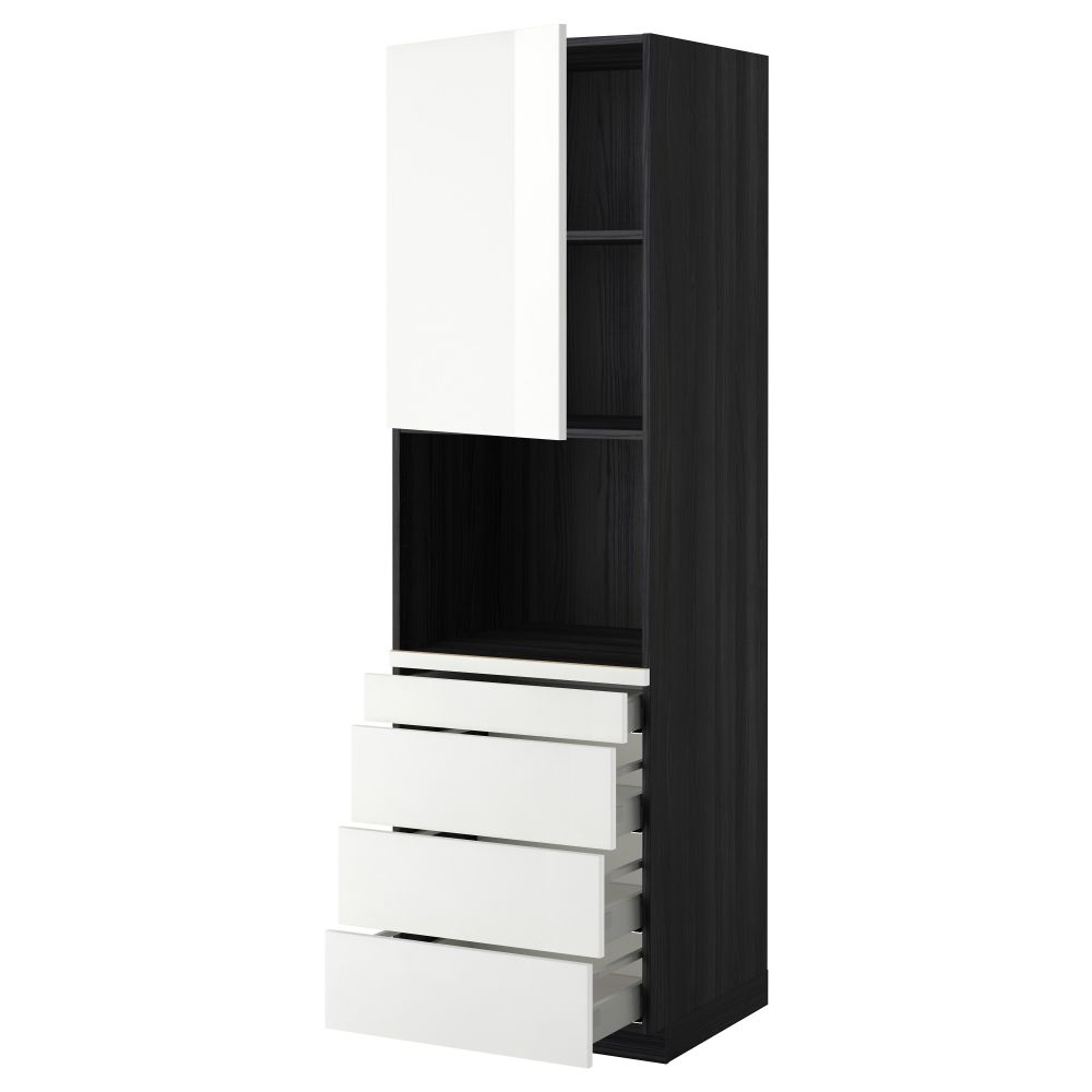 Высокий шкаф для комбинированния СВЧ, 4 ящика МЕТОД / МАКСИМЕРА, черный, Рингульт белый - схема-чертеж с размерами