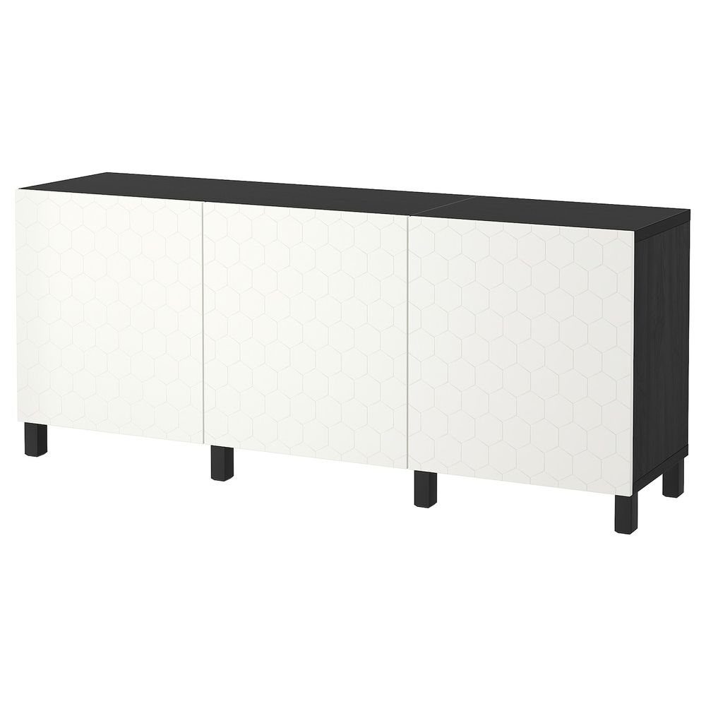 Комбинация для хранения с дверцами, черно-коричневый/вассвик/стуббарп белый 180x40x74 см IKEA БЕСТО 092.666.65 - фото 1