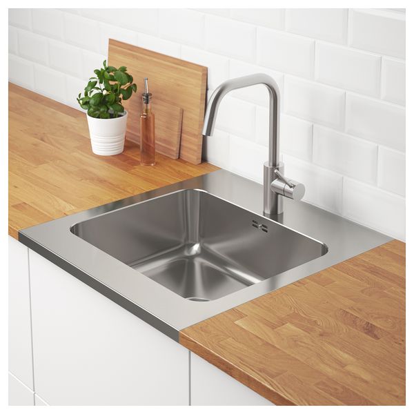 Одинарная накладная мойка АММЕРОН, нержавеющ сталь (60x63.5 см) - фото 2