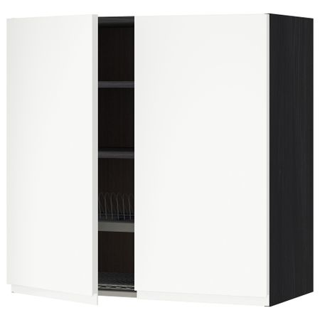 Навесной шкаф с посудной сушилкой, 2 дверцы МЕТОД, черный, Воксторп белый