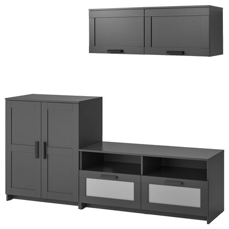 Шкаф для ТВ, комбинация, черный 198x41x190 см IKEA BRIMNES БРИМНЭС 393.968.30