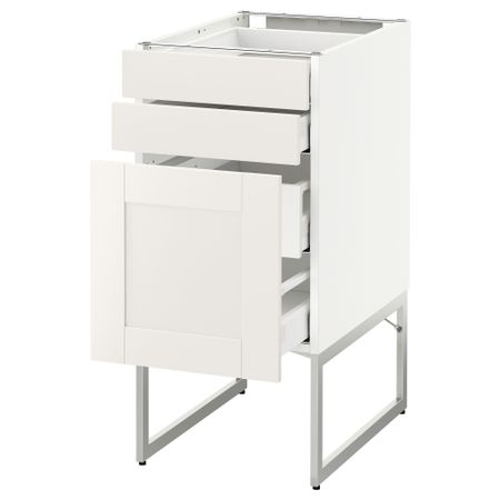 Напольный шкаф 3 фронтальных панели, 2 нижних, 2 средних ящика МЕТОД / МАКСИМЕРА, белый, Сэведаль белый