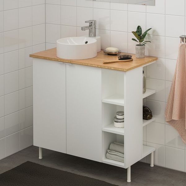 Шкаф под раковину с 2 дверцы, 2 открытыми полк, белый, бамбук ЭНСЕН смеситель 82x40x87 см IKEA ЛИЛЛОНГЕН/ВИСКАН / ГУТВИКЕН - фото 2