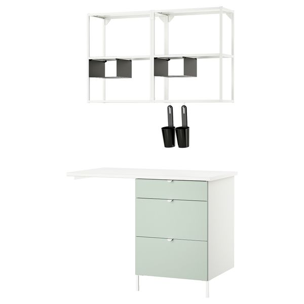 Комбинация для хранения, 121.5x63.5x222 см, белый, бледный серо-зеленый IKEA BEGIVENHET БЕГИВЕНХЕТ 294.968.11 - фото 1