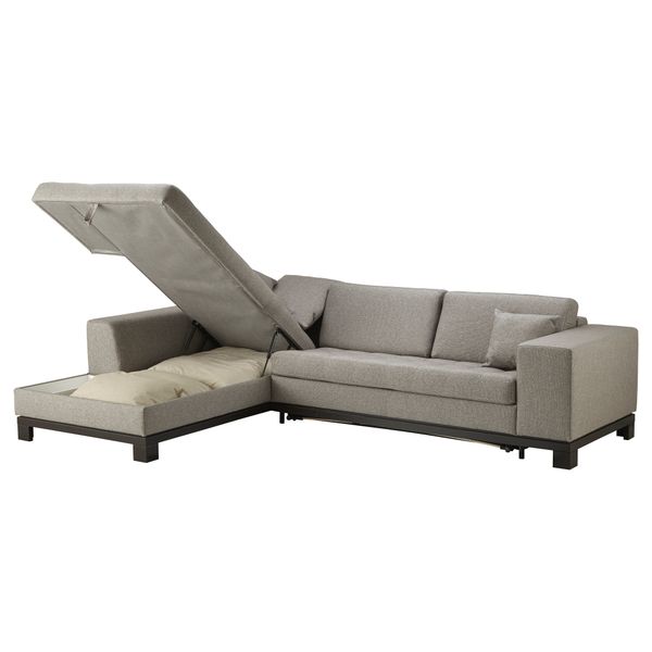 Угловой диван-кровать c модулем для хран, лев НОГЕРСУНД, Толлэби серо-коричневый - схема-чертеж с размерами