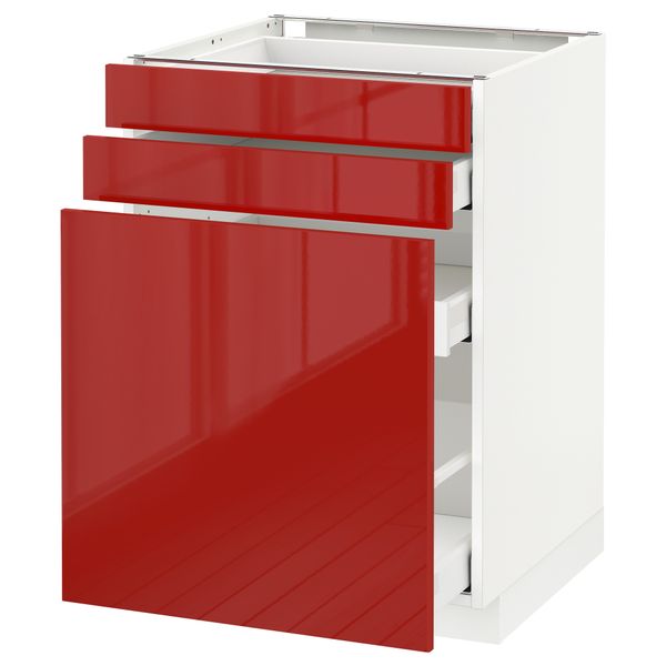 Напольный шкаф с выдвижными модулями, 2 фронтальные панели МЕТОД / МАКСИМЕРА, белый, Рингульт красный - схема-чертеж с размерами