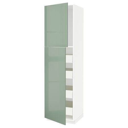 Высокий шкаф/2дверцы/4ящика, белый, Калларп светло-зеленый, 60x60x220 см IKEA МЕТОД / ФОРВАРА 392.987.02
