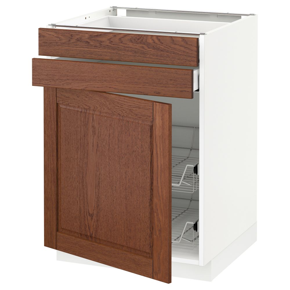 Напольный шкаф, дверца, 2 ящика, проволочных корзин МЕТОД / МАКСИМЕРА, белый, Филипстад коричневый - схема-чертеж с размерами