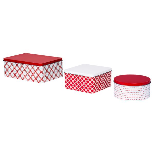 Набор емкостей, 3 штуки, разные формы белый/красный IKEA ВИНТЕРФЕСТ 204.346.53 - фото 1