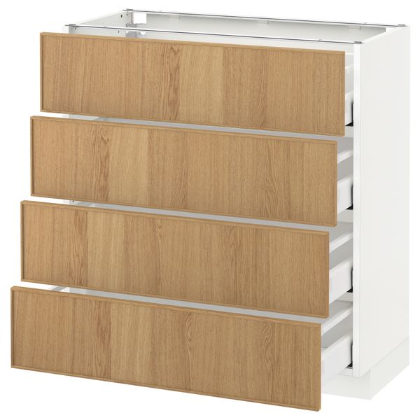 Напольный шкаф 4 фронтальных панели, 4 ящика МЕТОД / МАКСИМЕРА, белый, Экестад дуб - схема-чертеж с размерами