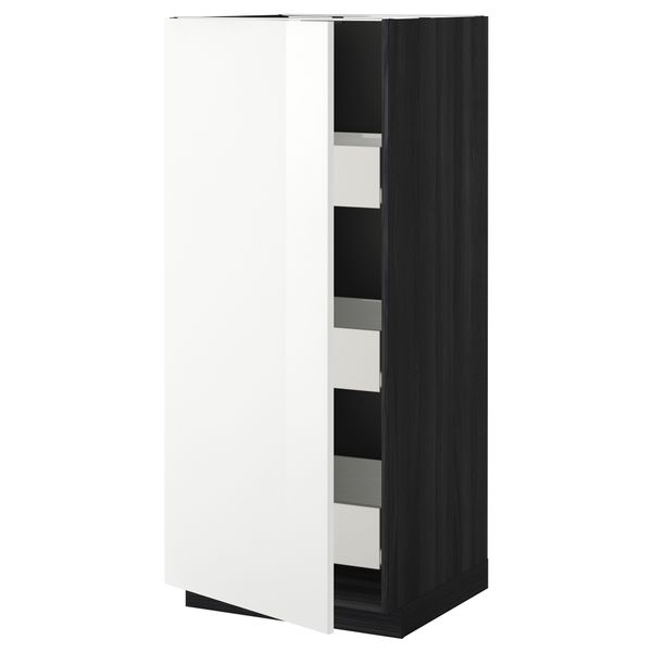 Высокий шкаф с ящиками МЕТОД / ФОРВАРА, черный, Рингульт белый (60x60x140 см) - фото 1