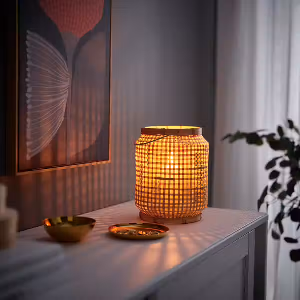 PÅVEFINK ПОВЕФИНК Фонарь для формовой свечи - бамбук 25 см - фото 2