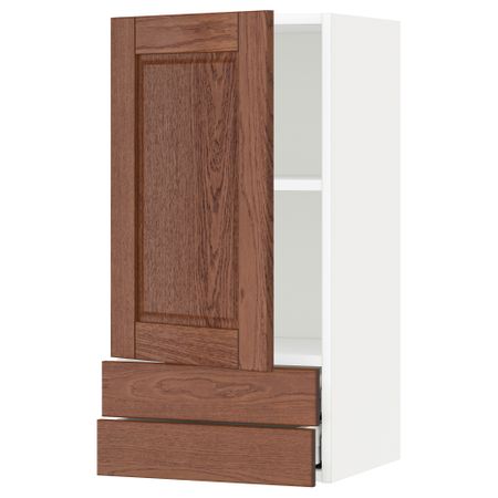 Навесной шкаф с дверцей, 2 ящика МЕТОД / МАКСИМЕРА, белый, Филипстад коричневый