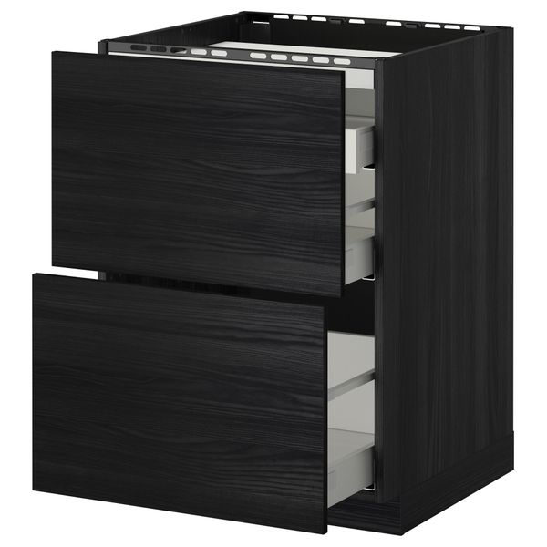 Напольный шкаф, 2 фронтальных панели, 3 ящика МЕТОД / МАКСИМЕРА, черный, Тингсрид черный - схема-чертеж с размерами