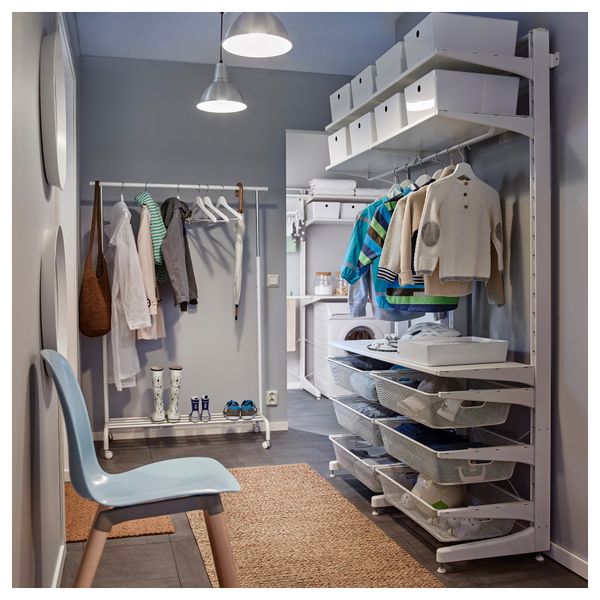 Стойка, ножка, сетчатые корзины АЛЬГОТ, белый (132x47x194 см) - схема-чертеж с размерами