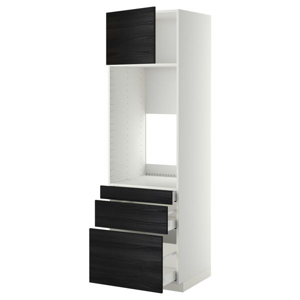 Высокий шкаф для двойной духовки, 3 ящика, дверца МЕТОД / МАКСИМЕРА, белый, Тингсрид черный - схема-чертеж с размерами