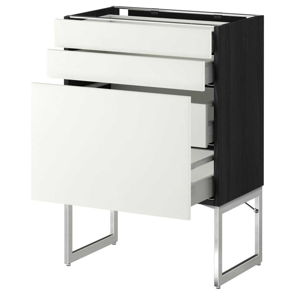 Напольный шкаф 3 фронтальных панели, 2 нижних, 2 средних ящика МЕТОД / МАКСИМЕРА, черный, Хэггеби белый - схема-чертеж с размерами