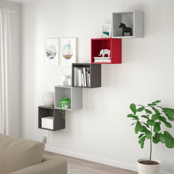 Комбинация для хранения, светло-серый, темно-серый/красный 70x25x175 см IKEA ЭКЕТ 792.863.92 - фото 3