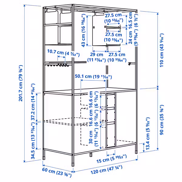 IKEA в интерьере - схема-чертеж с размерами