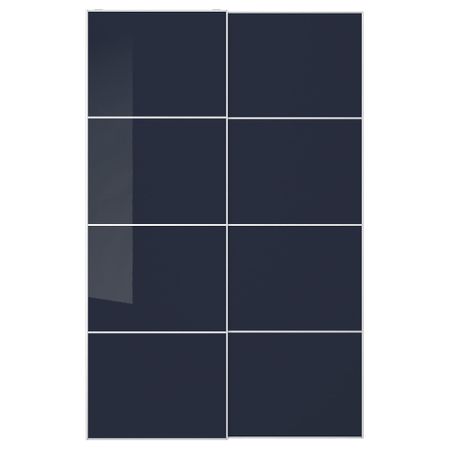 Пара раздвижных дверей ХОККСУНД, темно-синий глянцевый черно-синий
