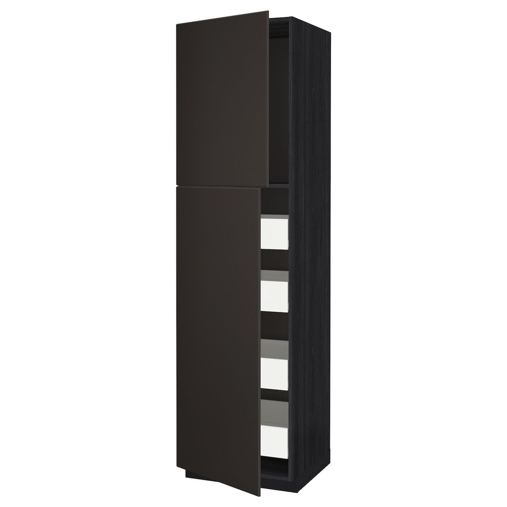 Высокий шкаф/2дверцы/4ящика, черный/Кунгсбакка антрацит 60x60x220 см IKEA МЕТОД / ФОРВАРА 893.699.52 - фото 1