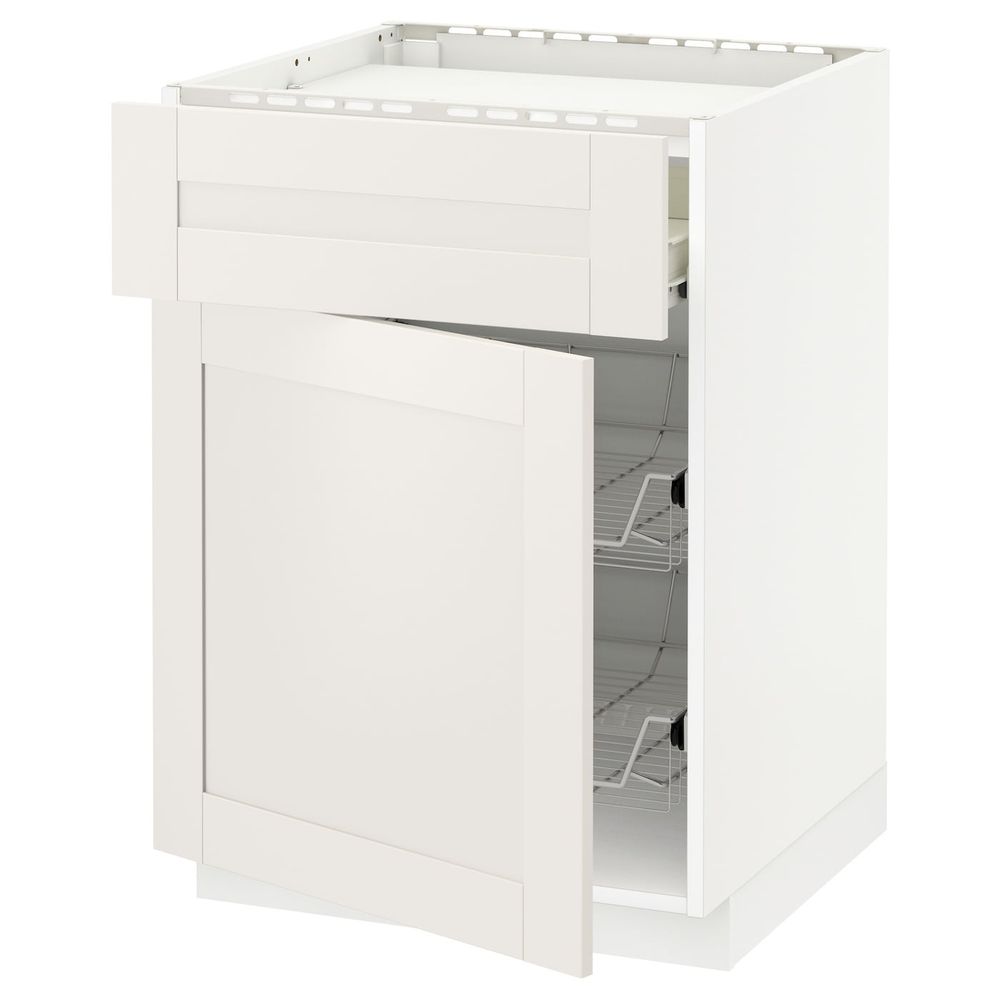 Напольный шкаф для варочной панели, ящик, 2 проволочных крзн, белый/Сэведаль белый 60x60 см IKEA МЕТОД / ФОРВАРА 992.654.59 - схема-чертеж с размерами