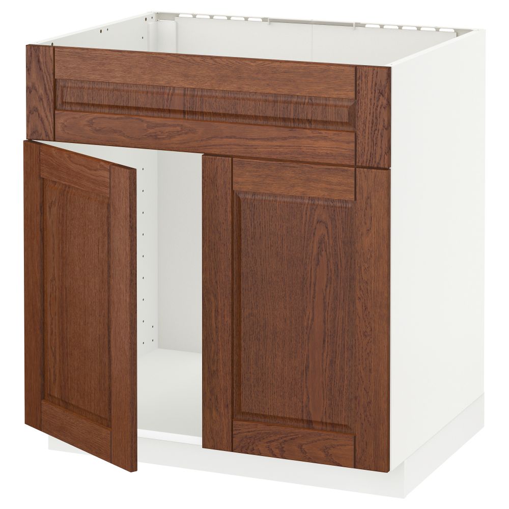Напольный шкаф под мойку 2 дверцы/фронтальных панели МЕТОД, белый, Филипстад коричневый (80x60 см) - схема-чертеж с размерами