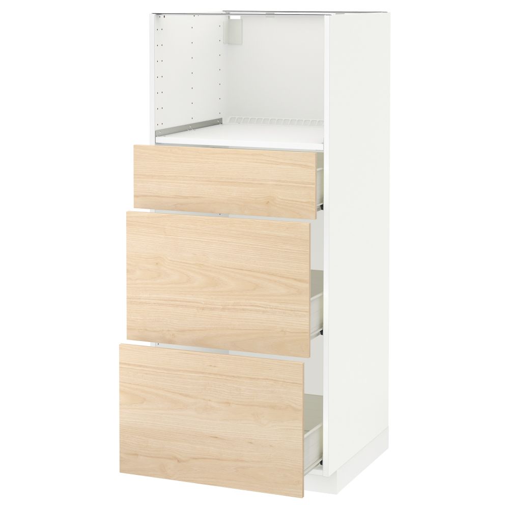 Высокий шкаф для СВЧ с 3 ящиками МЕТОД / ФОРВАРА, белый, Аскерсунд под светлый ясень (60x60x140 см) - фото 1