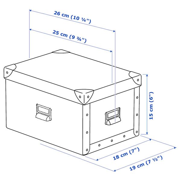 Коробка с крышкой, белый, синий, 18x26x15 см IKEA ФЬЕЛЛА 004.325.46 - схема-чертеж с размерами