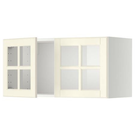 Навесной шкаф с 2 стеклянная дверями, белый/Будбин белый с оттенком 80x40 см IKEA METOD МЕТОД 592.271.10