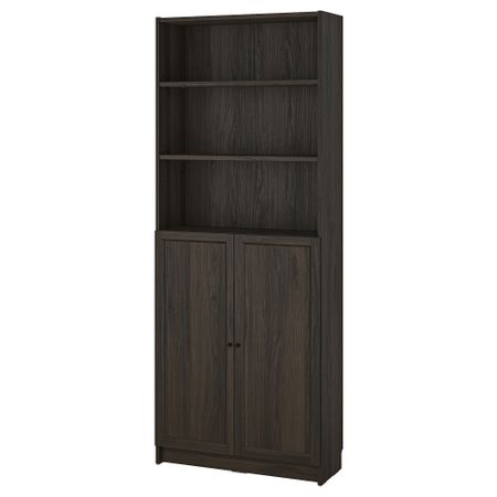 Стеллаж с дверьми, темно-коричневый под дуб, 80x30x202 см IKEA BILLY БИЛЛИ, OXBERG ОКСБЕРГ 294.833.66