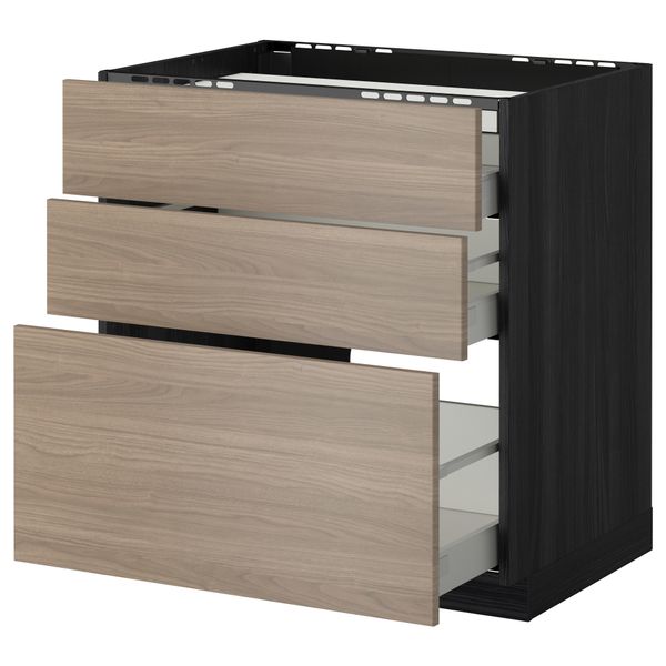 Напольный шкаф, 3 фронтальных панели, 3 ящика МЕТОД / МАКСИМЕРА, черный, Брокхульт светло-серый - схема-чертеж с размерами