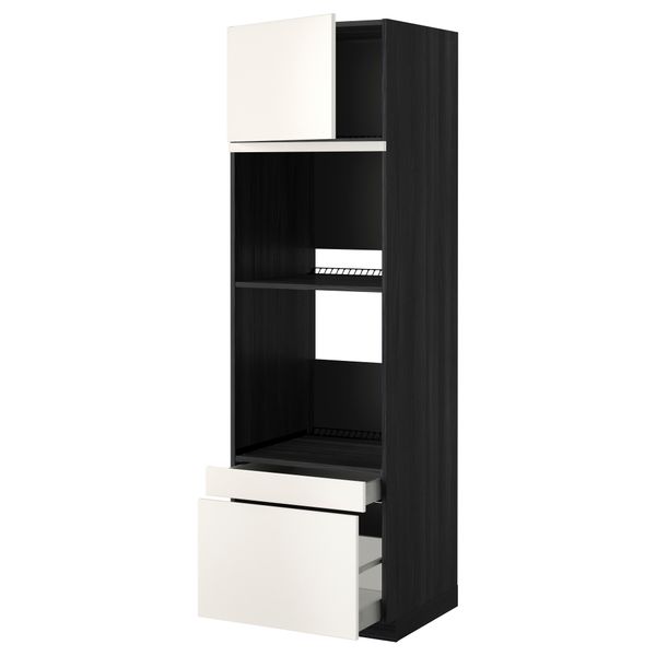 Высокий шкаф для духовки комбинированный, духовка + дверца, 2 ящика МЕТОД / МАКСИМЕРА, черный, Веддинге белый - фото 1
