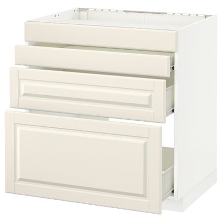 Напольный шкаф для духовки, 4фасада, 3 ящика МЕТОД / ФОРВАРА, белый, Будбин белый с оттенком
