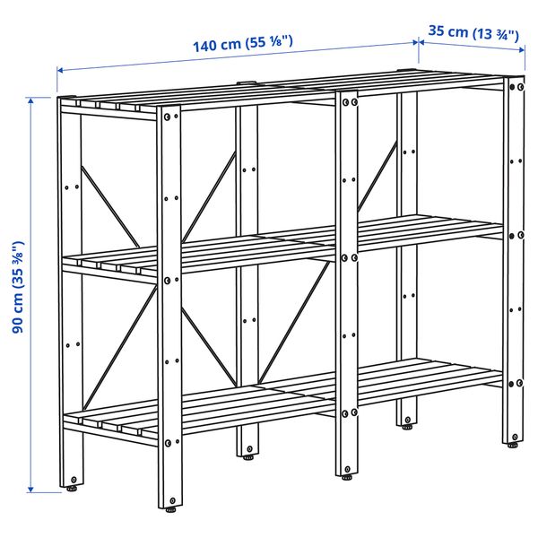 Стеллаж, для сада, 140x35x90 см, коричневая морилка IKEA TORDH ТУРД 693.164.98 - схема-чертеж с размерами