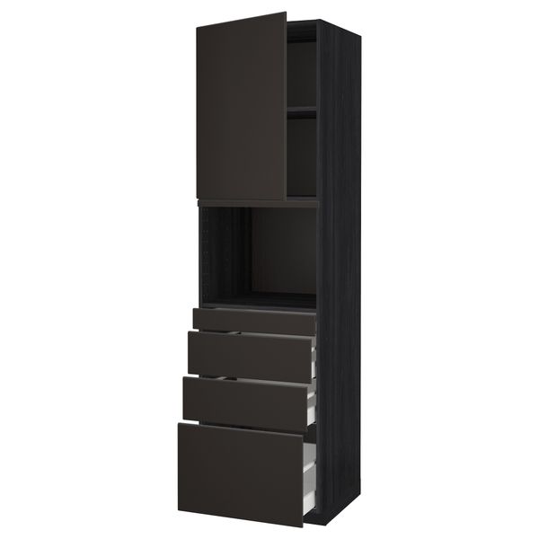 Высокий шкаф для СВЧ/дверца/4ящика МЕТОД / МАКСИМЕРА, черный, Кунгсбакка антрацит - схема-чертеж с размерами